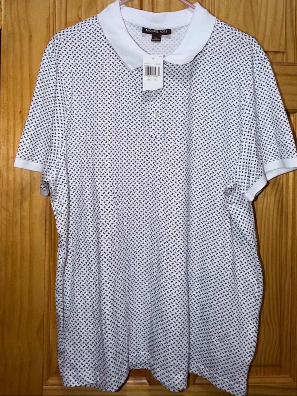 Michael Kors White Polo with Navy Micro Print